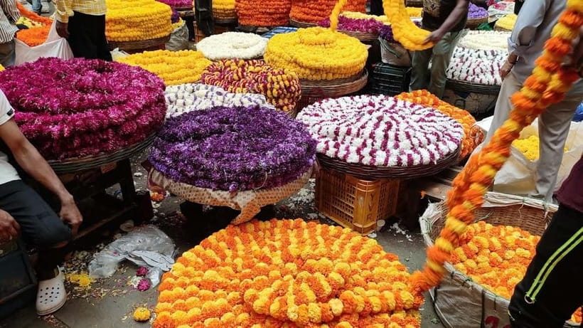 Experience Bangalore - Evening City Walk Tour & Market Visit - KR Market by metro: flowers, fruit, and why a guide helps